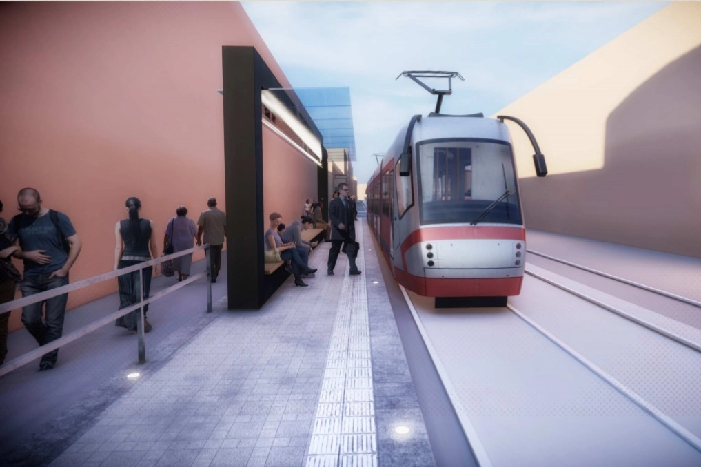 Il rendering di uno dei tram della Linea Rossa