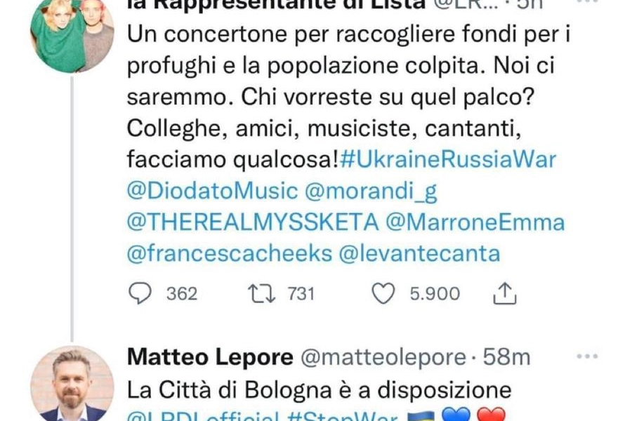 Concertone Ucraina, il post su Twitter