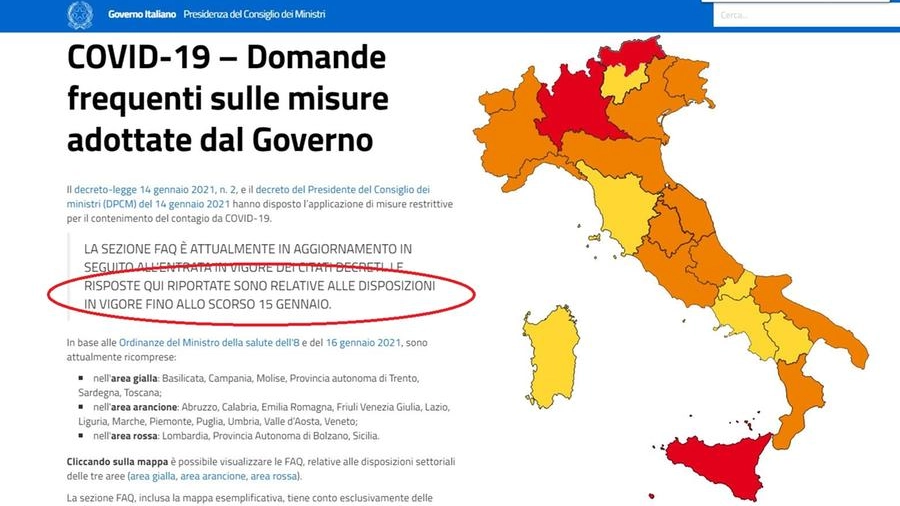 La pagina sulle Faq del Governo