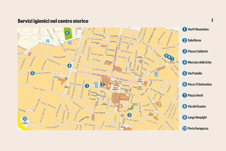 La mappa dei bagni pubblici di Bologna