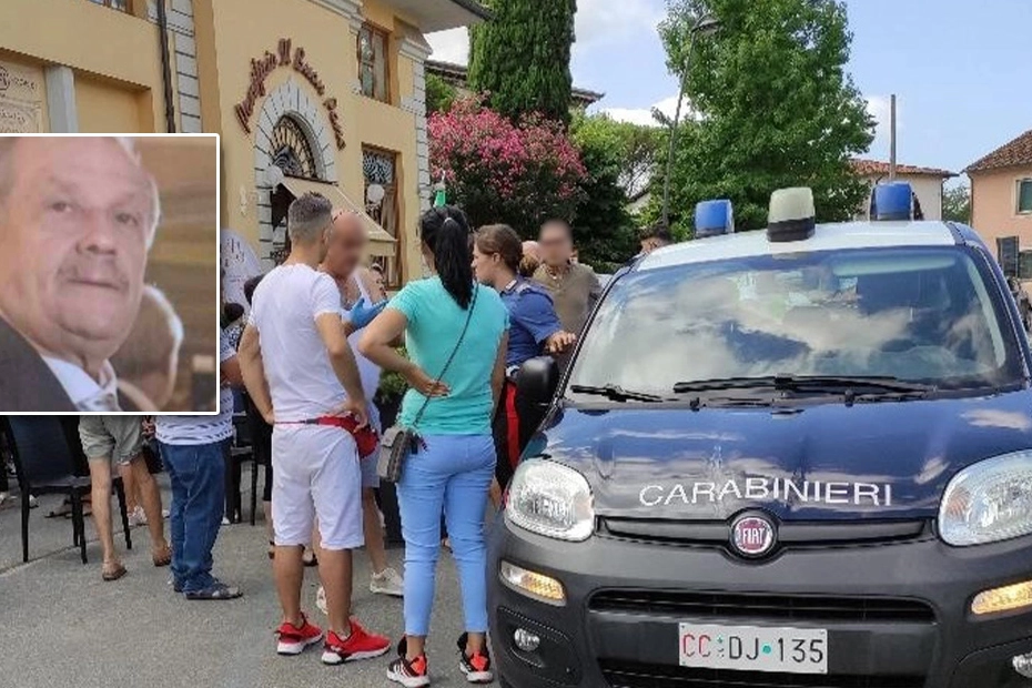 Il luogo dell'aggressione mortale ad Altopascio. Nel riquadro la vittima Luigi Pulcini