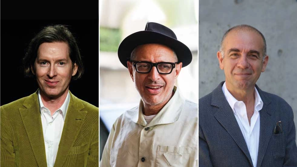 Parata di star per l'apertura del cinema Modernissimo a Bologna: da sinistra, Wes Anderson, Jeff Goldblum e Giuseppe Tornatore