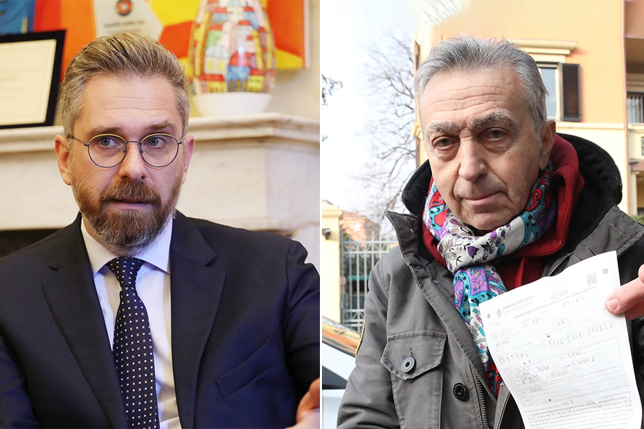 A sinistra, il sindaco di Bologna Matteo Lepore. A destra, il gioielliere Sergio Baldazzi, primo multato di Bologna città 30