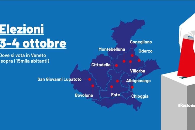 Elezioni Veneto 3 e 4 ottobre 2021: i comuni sopra i 15 mila abitanti alle urne