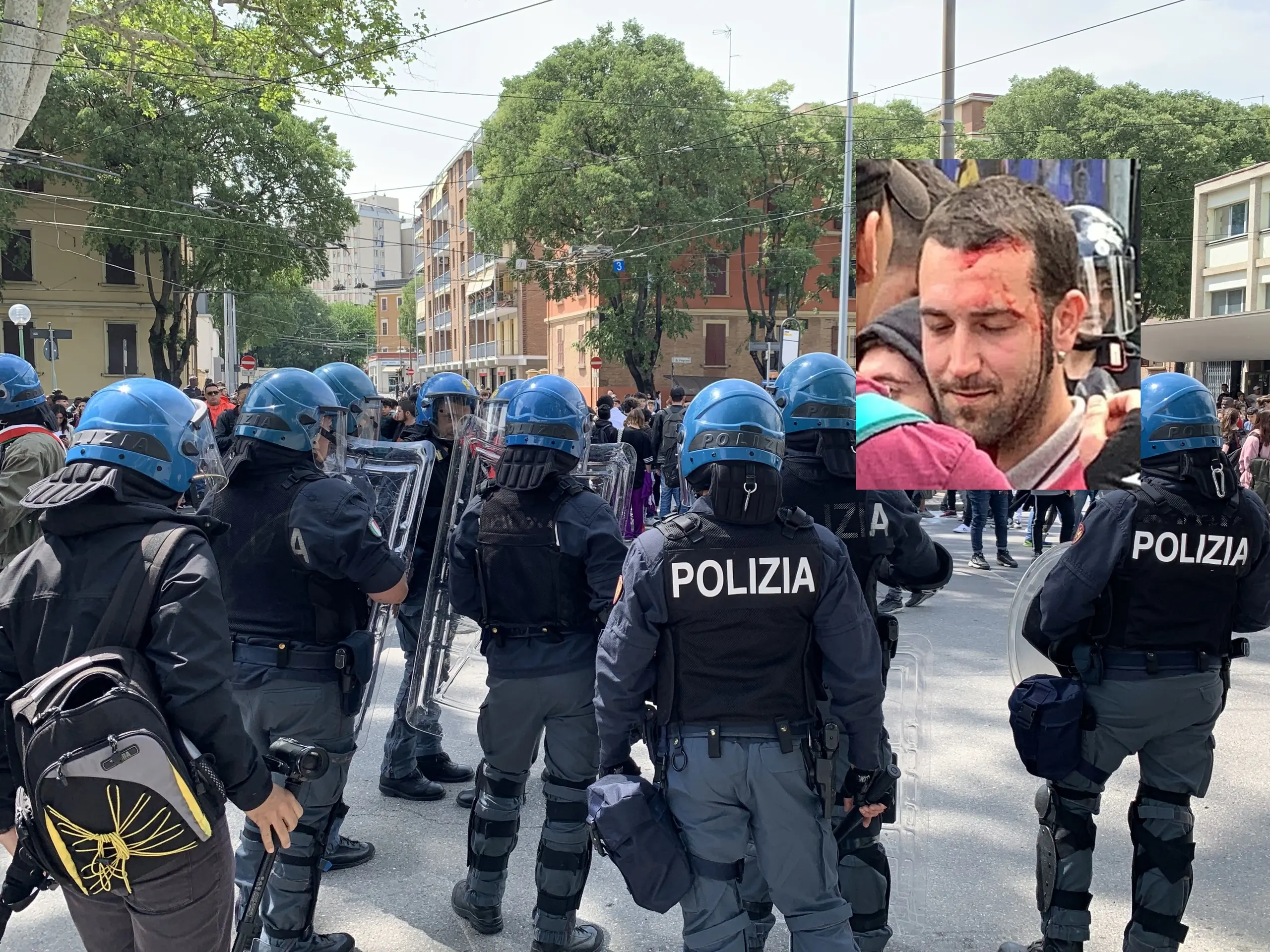 Matteo Salvini a Modena, scontri e cariche alla stazione dei bus