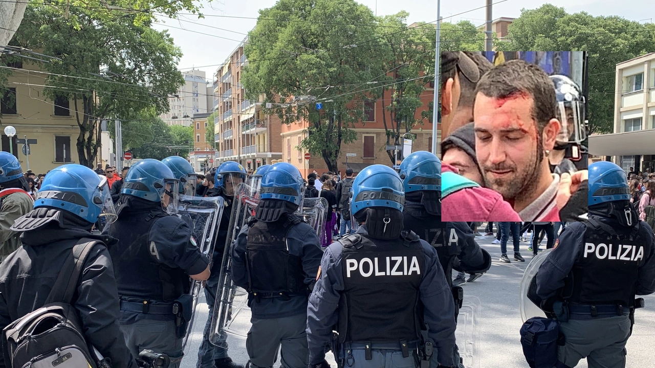 Scontri tra polizia e manifestanti; nel riquadro un ferito