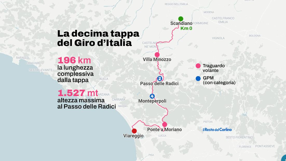 Giro d’Italia 2023, la decima tappa da Scandiano a Viareggio percorso