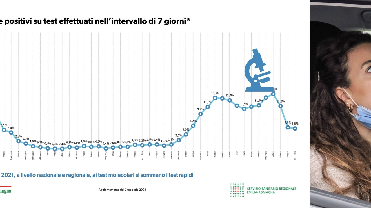 Percentuale di positivi su test effettuati - aggiornato al 3 febbraio