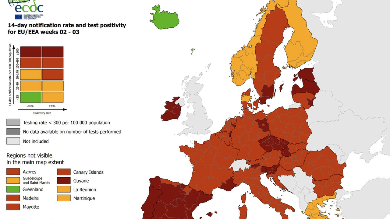 La nuova mappa dell'Ue con le regioni rosse e rosso scuro