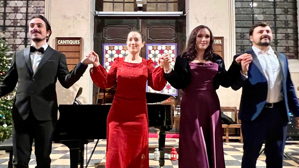 Da sinistra il baritono Davide Peroni, la pianista Francesca Pivetta, il soprano Aida Pascu e il tenore Matteo Lippi