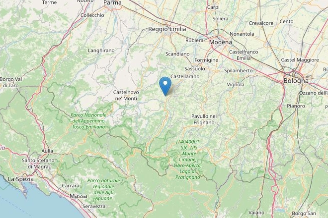 La  localizzazione del lieve  terremoto registrato nella notte nel Modenese
