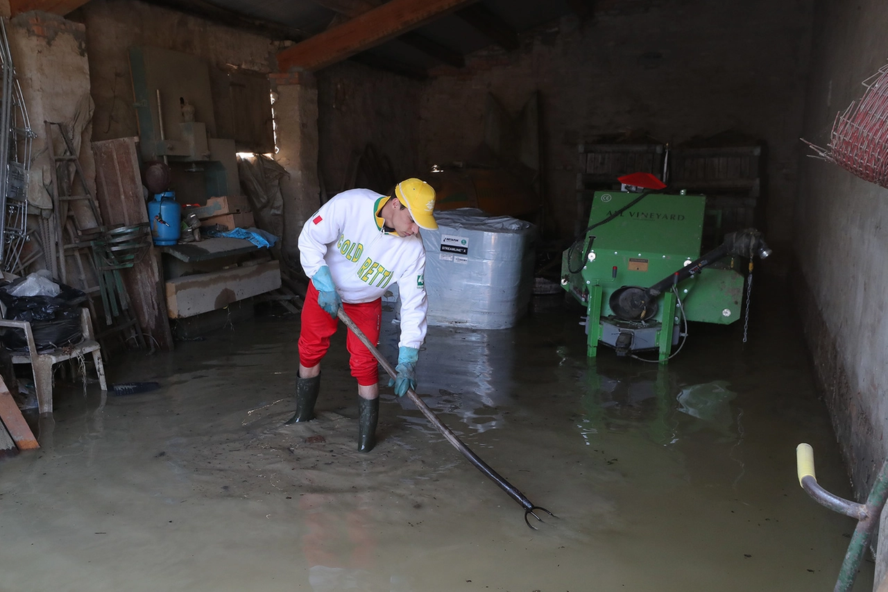 Un’azienda agricola finita sott’acqua alle porte di Bagacavallo (Foto Zani).