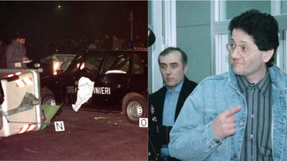 Il 4 gennaio del 1991 la banda della Uno Bianca uccise tre carabinieri a Bologna. A destra Fabio Savi al processo per i delitti della Uno Bianca. Sullo sfondo, il fratello Roberto