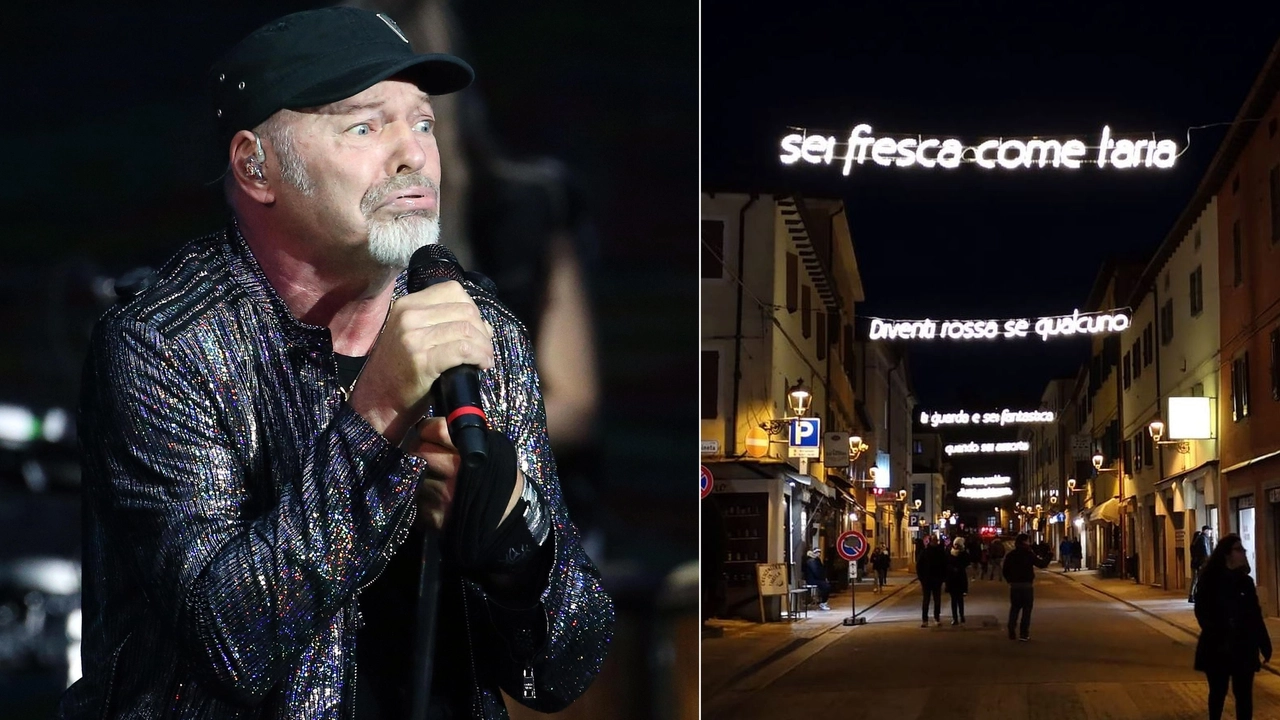 Vasco Rossi (Ansa) e le luminarie di Zocca, accese per il suo compleanno