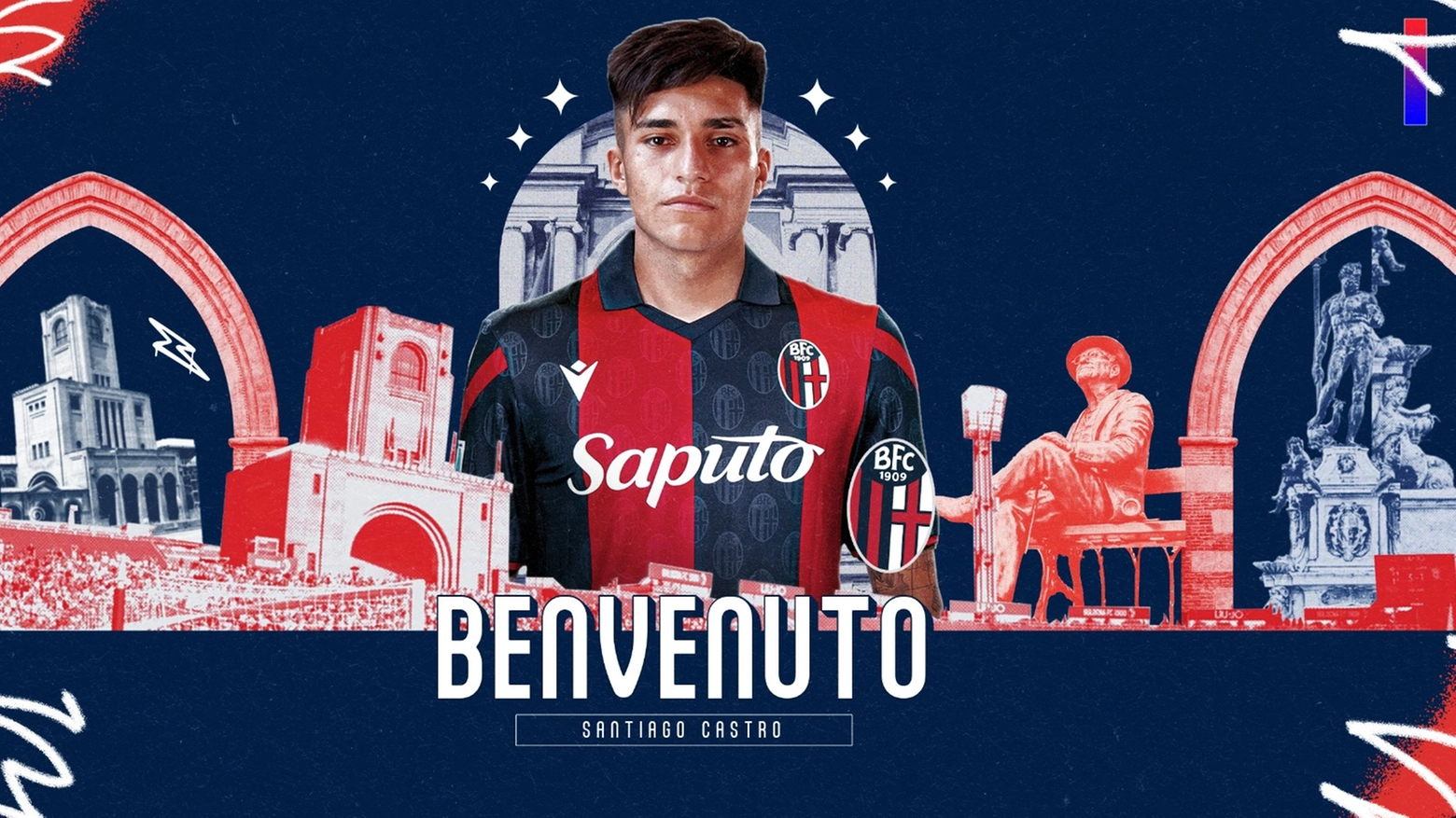 L'annuncio di Santiago Castro in rossoblù (foto dal sito ufficiale del Bologna)