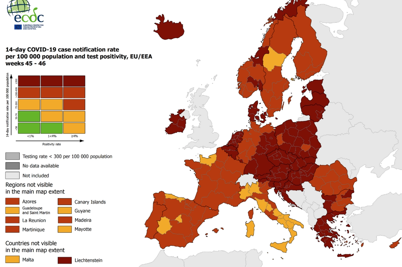 Covid, la mappa Ecdc