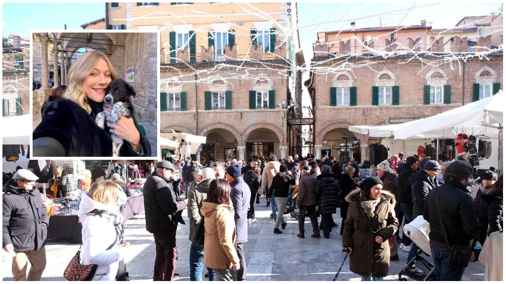 Fiera di Natale ad Ascoli, boom di presenze (foto La Bolognese); nel tondo, Natasha Stefanenko (foto Facebook)