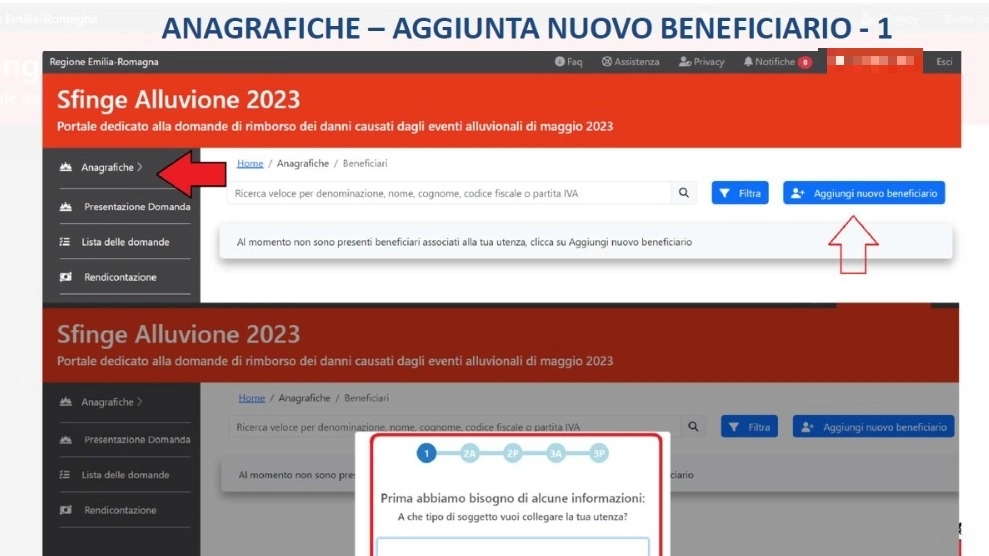 Piattaforma Sfinge: come aggiungere un nuovo beneficiario