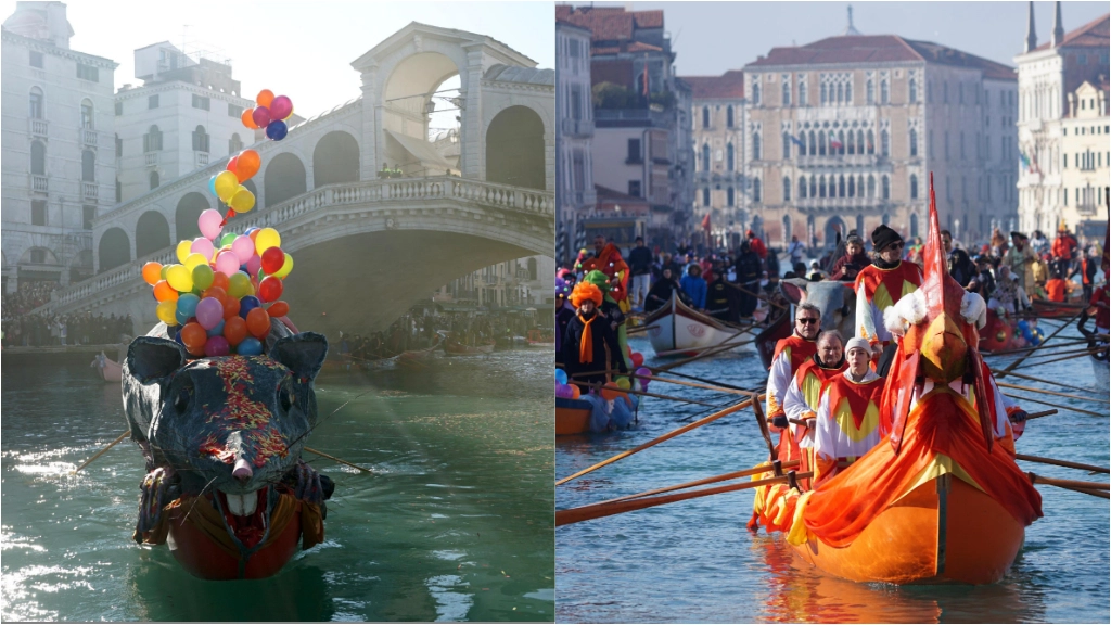 Carnevale di Venezia 2024, la regata della Pantegana lungo Canal Grande