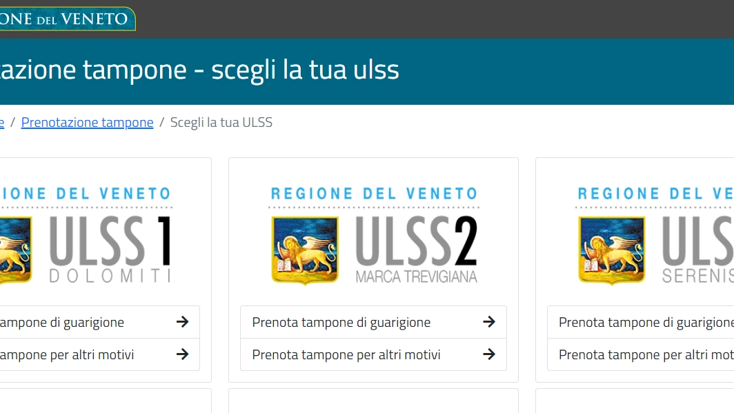 Veneto prenotazione tampone: come si presenta la schermata