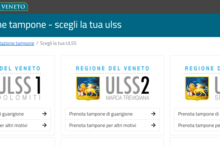 Veneto prenotazione tampone: come si presenta la schermata