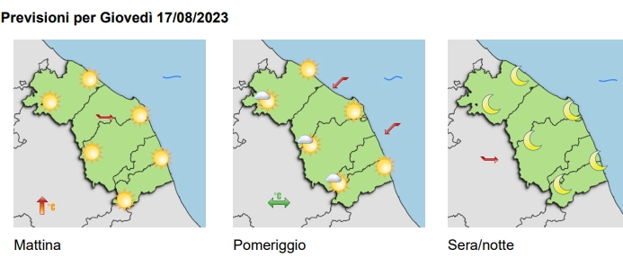 Previsioni meteo nelle Marche, 17 agosto 2023