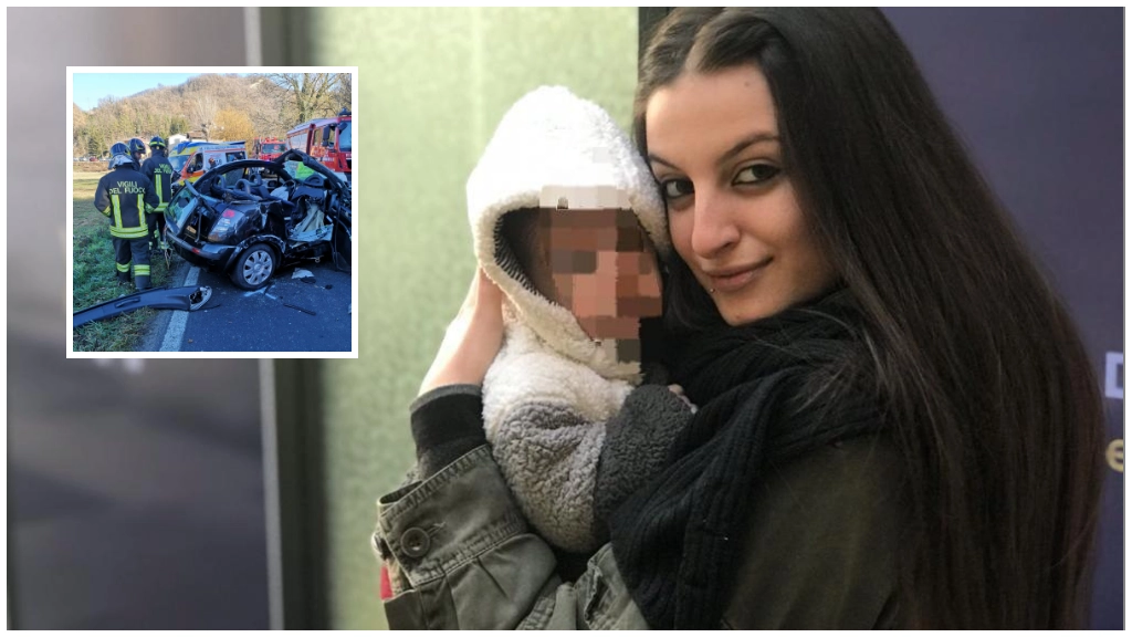 Incidente a Monterenzio, muore a 26 anni Giovanna Cristiani; nel riquadro, l'auto distrutta