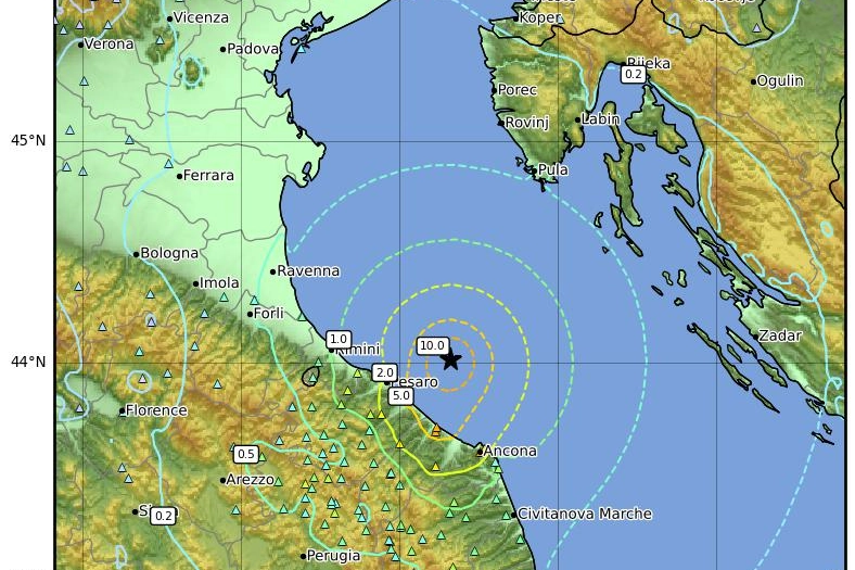 L'epicentro del sisma nel grafico Ingv