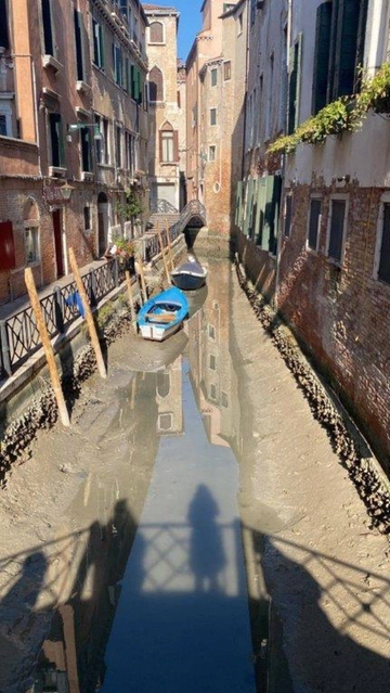 Canali in secca a Venezia, acqua bassa: nuovo picco a meno 70 centimetri