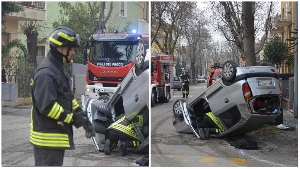 Incidente A Pesaro, Lo Schianto E L’auto Si Ribalta: Un Ferito