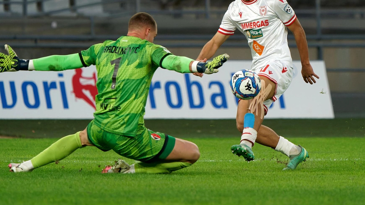 Antonio Vergara a tu per tu col portiere del Bari, Boris R. adunovic