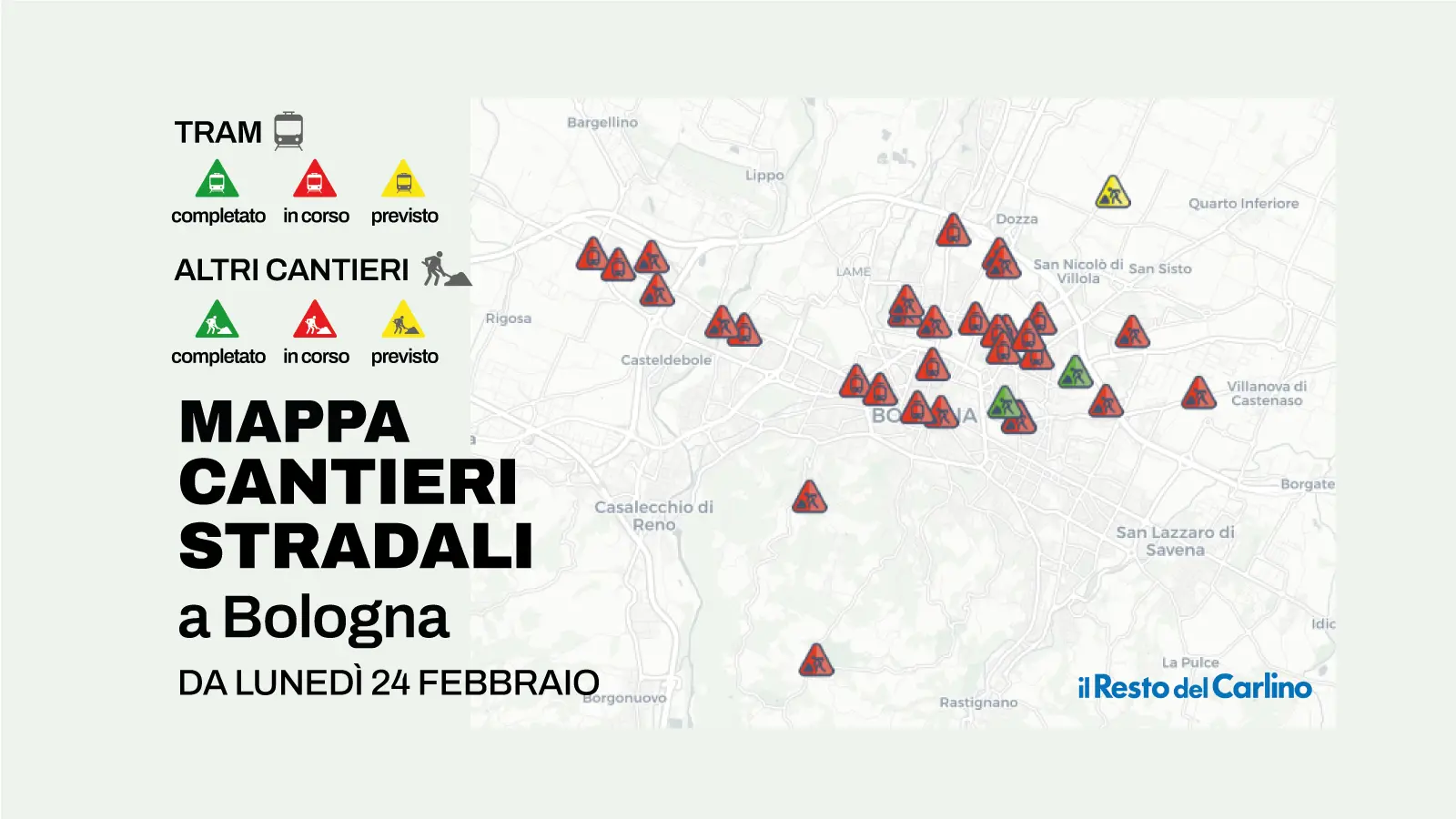 Bologna, la mappa dei cantieri stradali da lunedì 24 febbraio