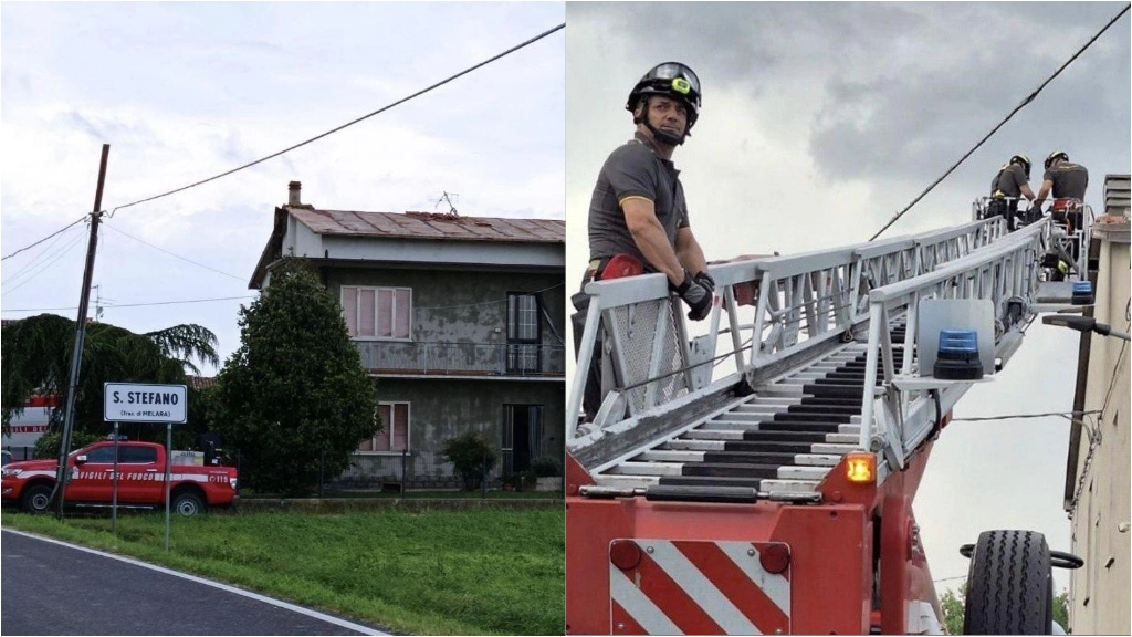 I vigili del fuoco sono intervenuti in diverse località di Melara per i danni della tromba d'aria