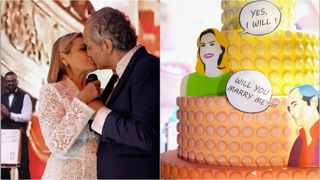 Il party di nozze di Simona Ventura e Giovanni Terzi tra abiti sgargianti e torta nuziale a più piani (Foto da Instagram)