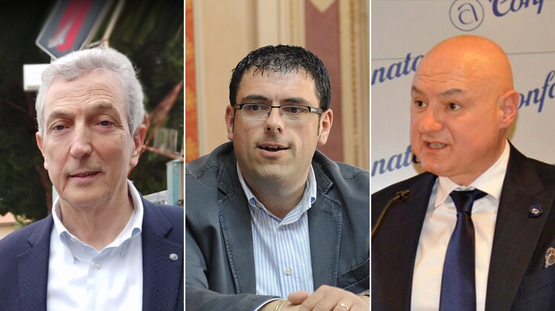 Il sindaco uscente Antonio Bravi, centrosinistra; Francesco Fiordomo, ex sindaco; Emanuele Pepa, imprenditore