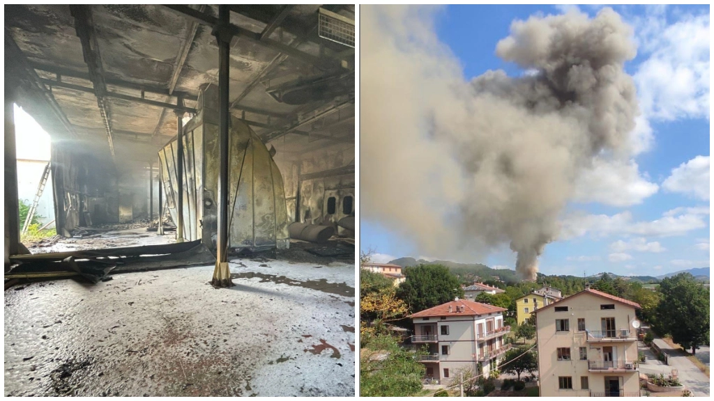 Incendio e alta colonna di fumo a Cagli (foto di Mario Carnali)