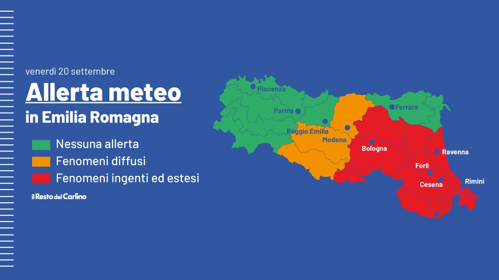 La mappa dell'allerta meteo rossa per piene dei fiumi di venerdì 20 settembre 2024