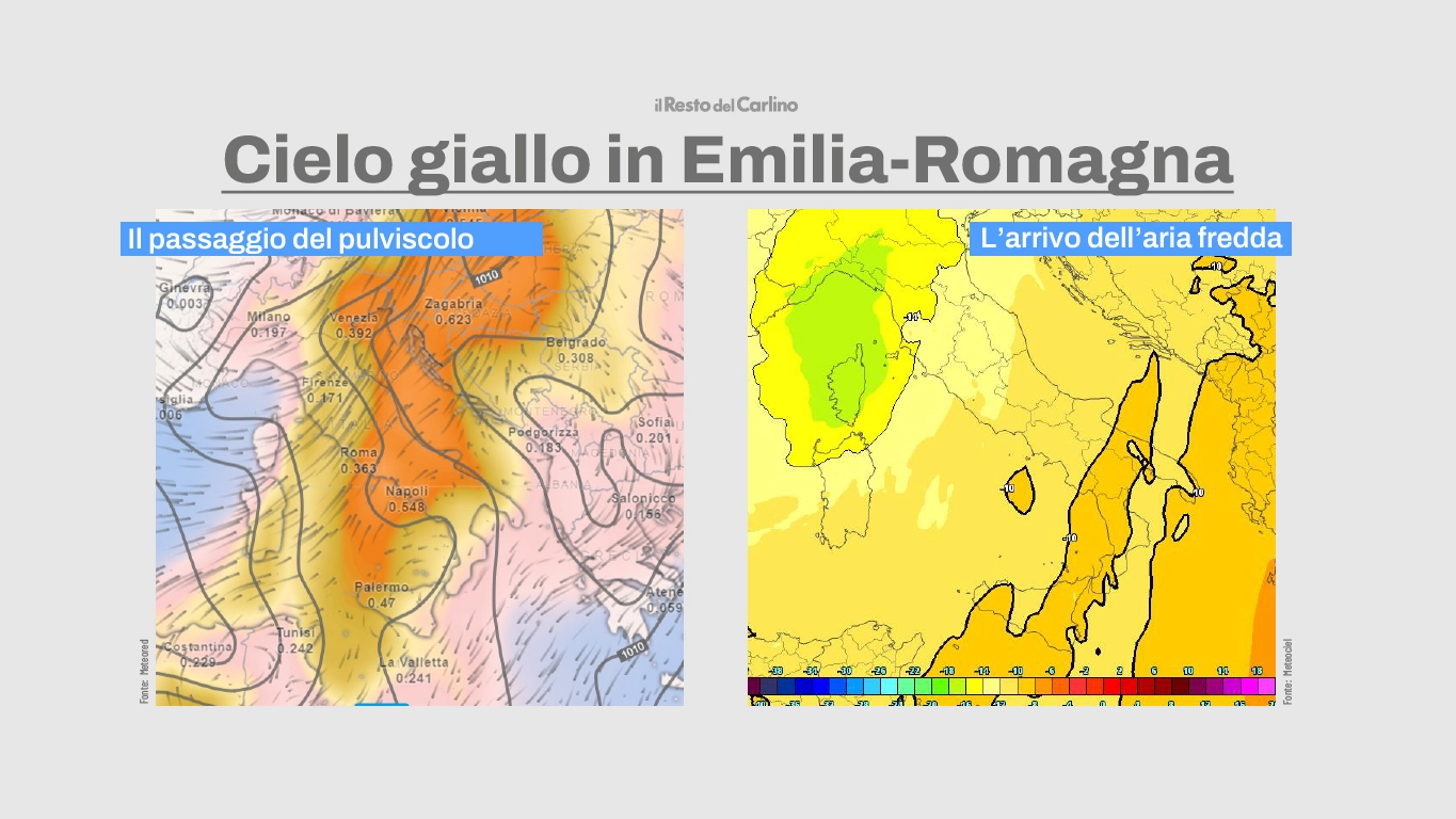Cielo giallo in Emilia-Romagna, quanto durerà? Il passaggio del pulviscolo proveniente dal Sahara farà tornare il cielo azzurro ma porterà anche il maltempo