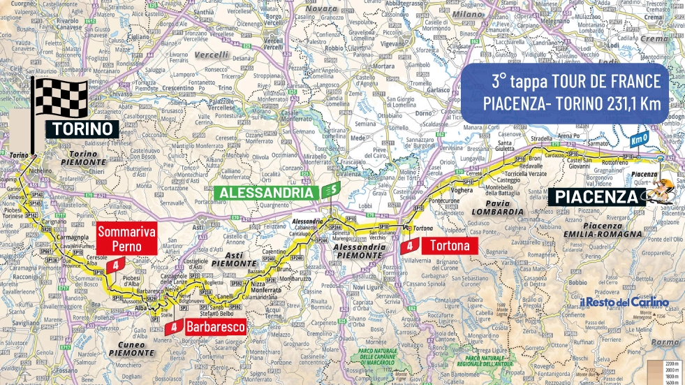 La terza tappa del Tour de France lascia l'Emilia Romagna per dirigersi in Piemonte