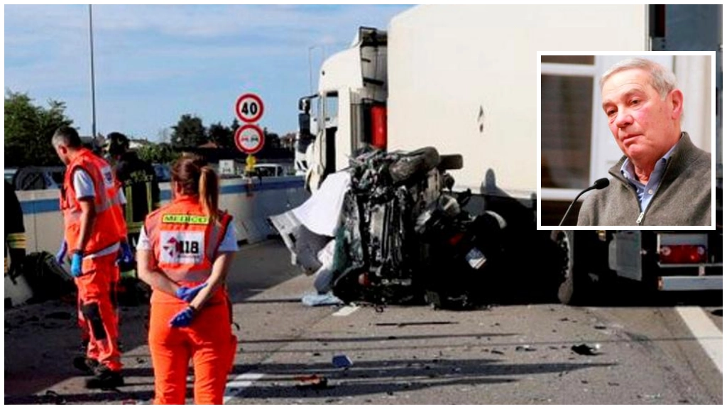 La scena dell’incidente sull’E45 e nel riquadro la vittima Luciano Marani