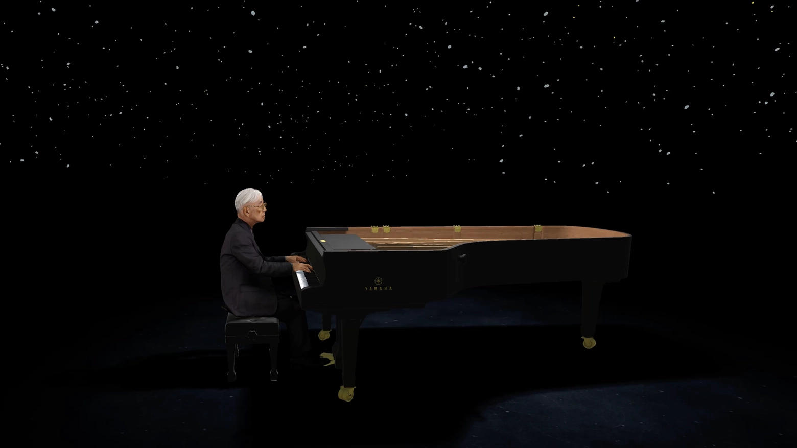 Un momento della performance di Ryuchi Sakamoto