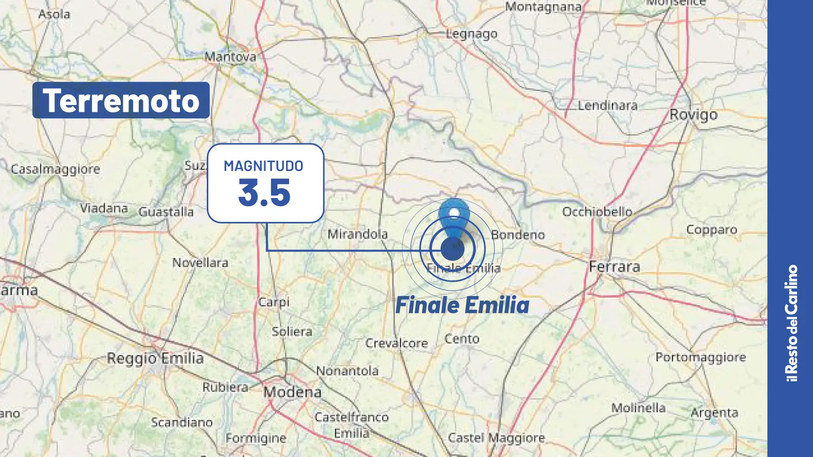 Terremoto oggi a Finale Emilia: scossa di magnitudo 3.5