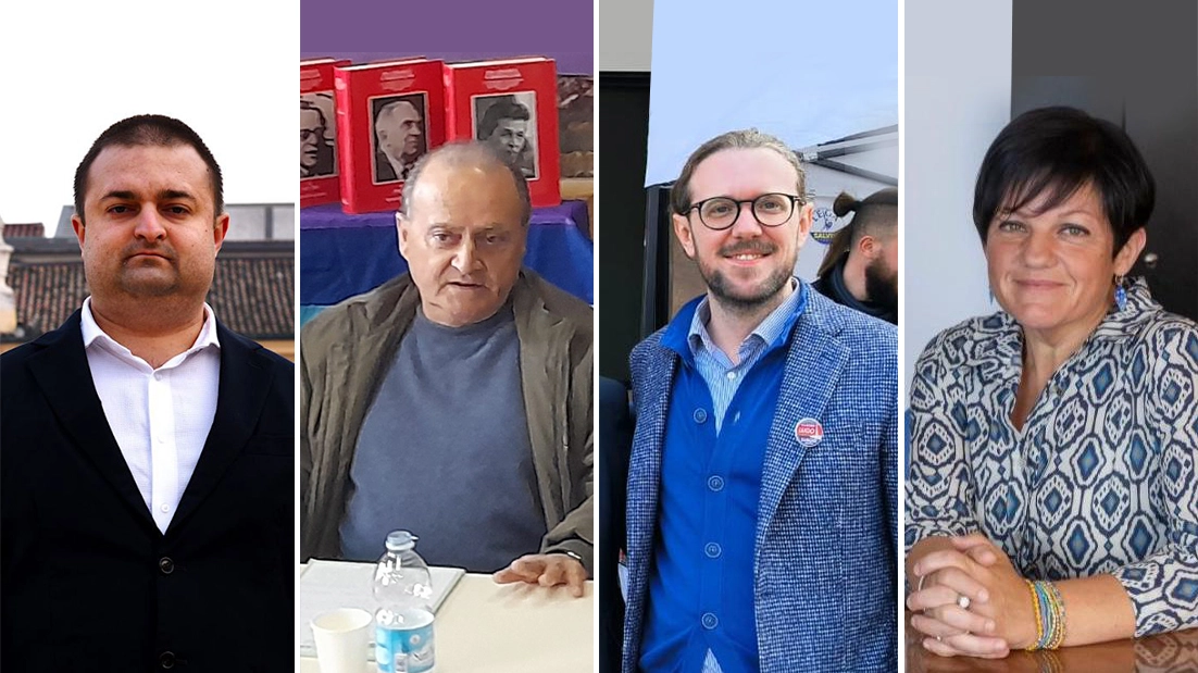 I candidati sindaco di Lugo: da sinistra Enrico Randi, Secondo Valgimigli, Francesco Barone e Elena Zannoni