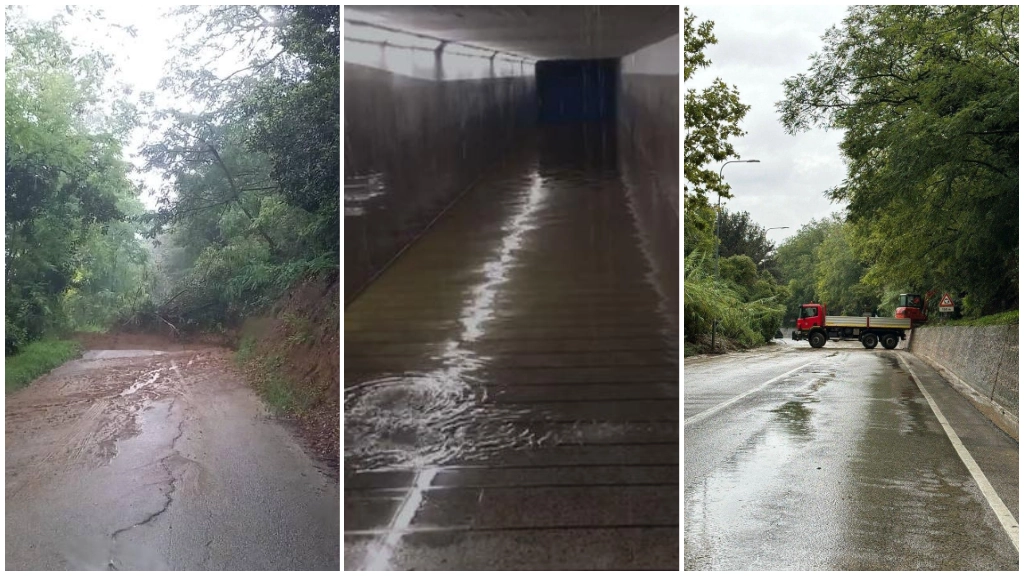 Frana sulla strada di Santa Colomba; sottopassaggio della stazione allagato e la strada del Montefeltro