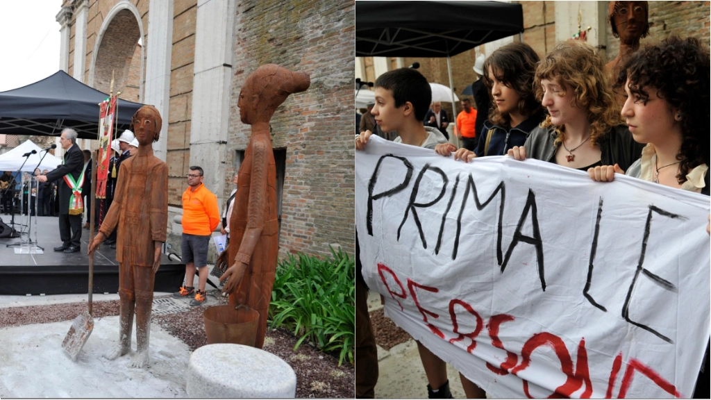 Forlì, inaugurato il monumento agli angeli del fango. Poi il flash mob: “Prima le persone”