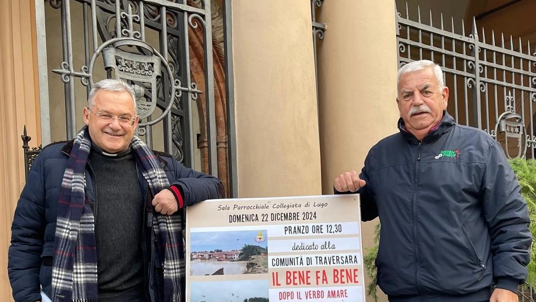 Don Leo e il cav. Bruno Frignani, organizzatori del pranzo si solidarità