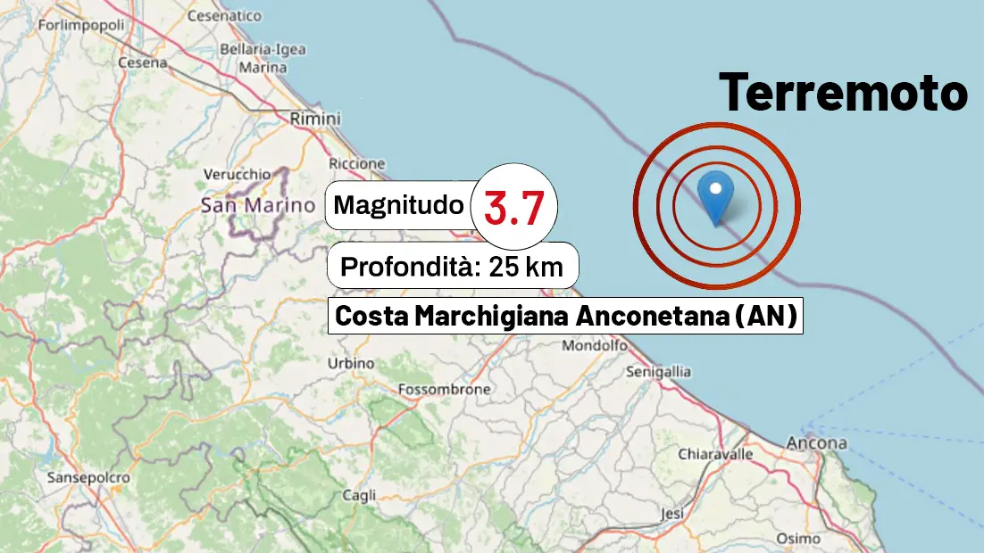 Terremoto oggi nell’Anconetano: scossa di magnitudo 3.7