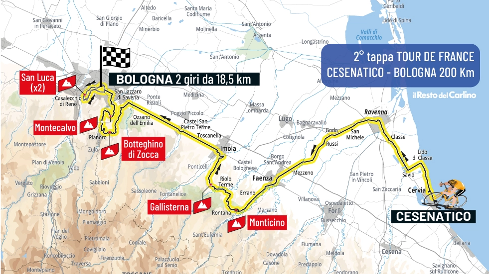 Tour de France: il circuito della seconda tappa Cesenatico-Bologna