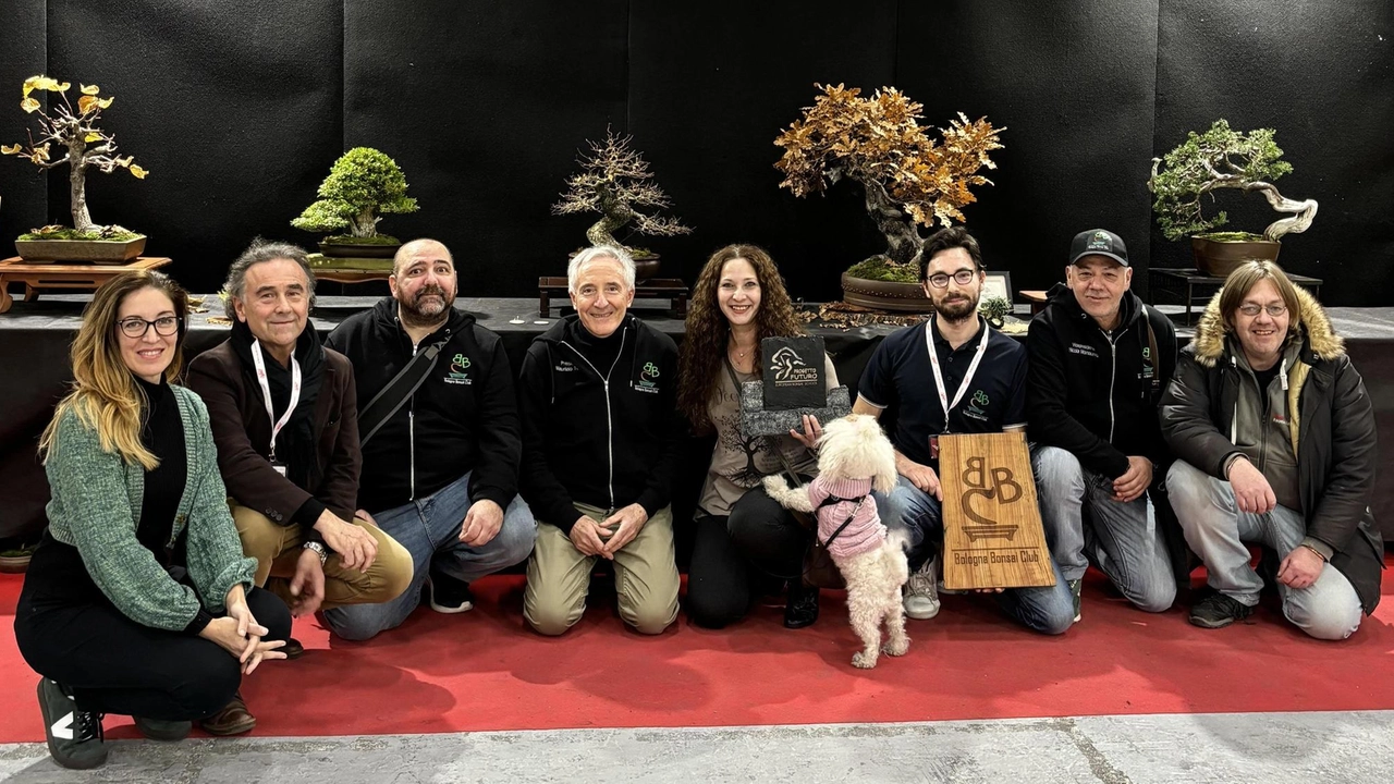 Volontari del Bologna bonsai club riuniti durante la mostra che si è tenuta alla Fiera di Bologna il mese scorso