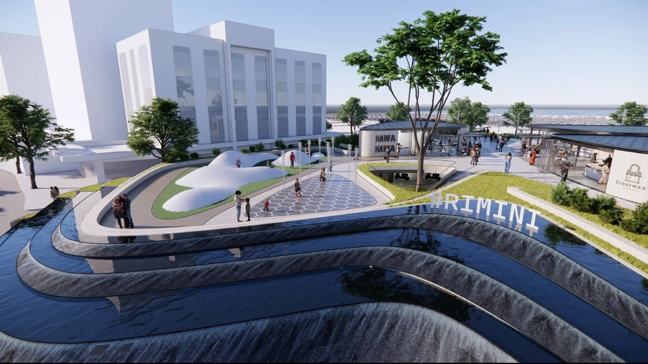 Il rendering della futura piazza Marvelli